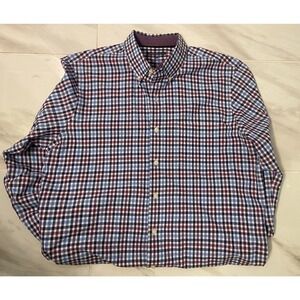 Men’s van Heusen studio dress shirt purple blue white plaid size large